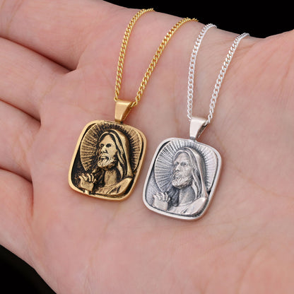 Jesus Necklace, Faith Jewelry, Christ Pendant, Christus Necklace, Sun and Christian Jewelry, Jesus Christian Necklace Gold Co
