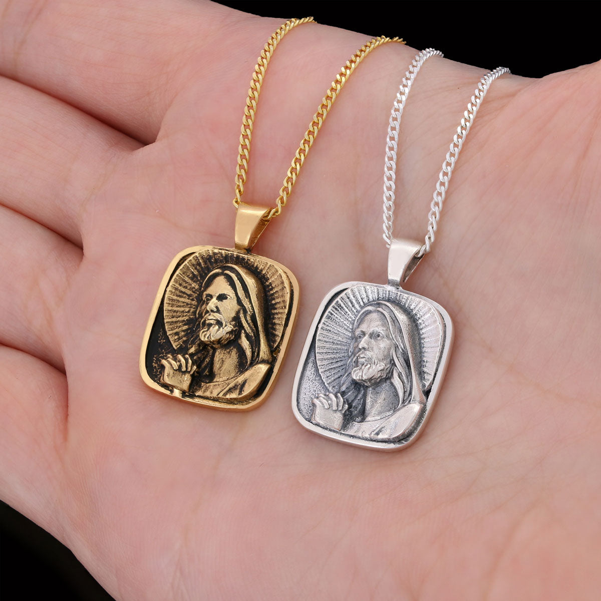 Jesus Necklace, Faith Jewelry, Christ Pendant, Christus Necklace, Sun and Christian Jewelry, Jesus Christian Necklace Silver