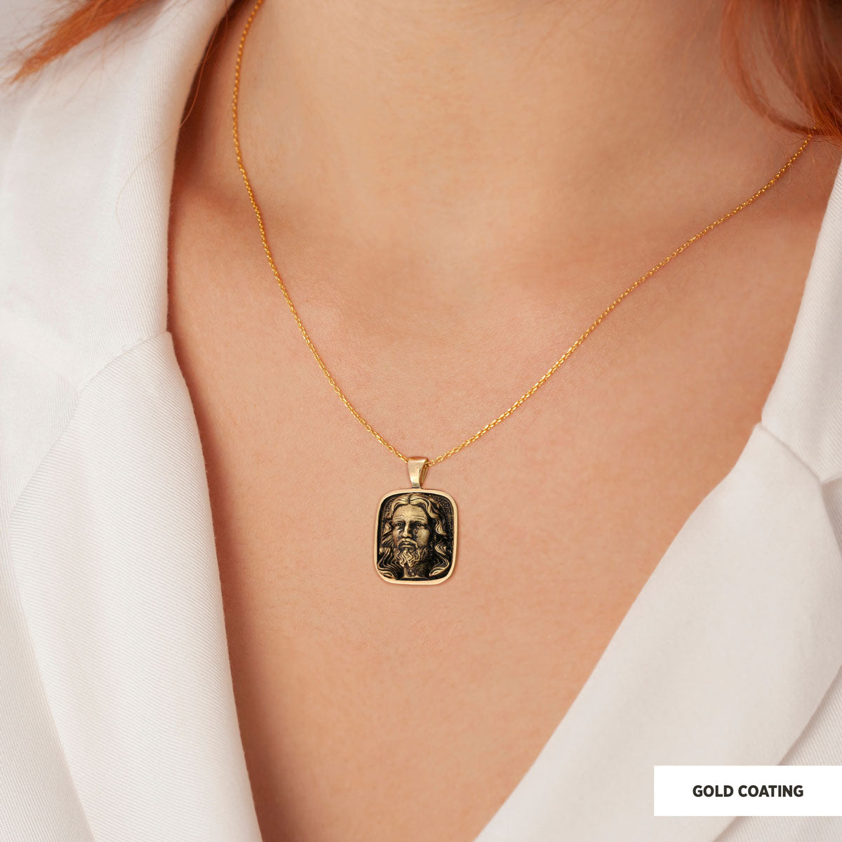 Jesus Silver Necklace, Christian Necklace, Unisex Jesus Pendant, Gold Plated Jesus Jewelry, Men's Religious Gift Gold Coating