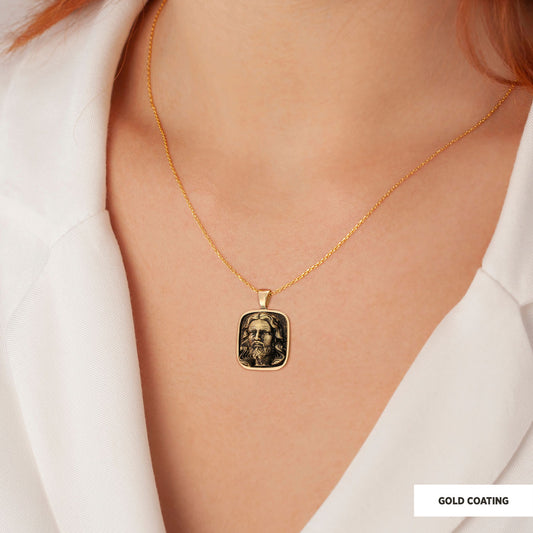 Jesus Silver Necklace, Christian Necklace, Unisex Jesus Pendant, Gold Plated Jesus Jewelry, Men's Religious Gift Gold Coating