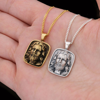 Jesus Silver Necklace, Christian Necklace, Unisex Jesus Pendant, Gold Plated Jesus Jewelry, Men's Religious Gift Gold Coating