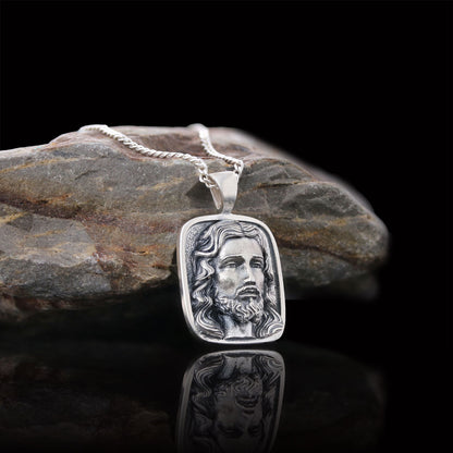 Jesus Silver Necklace, Christian Necklace, Unisex Jesus Pendant, Gold Plated Jesus Jewelry, Men's Religious Gift by SWISS PLU
