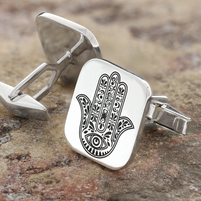 Sterling Silver Jewish Hamsa Cufflink by SWISS PLUS - Jewish Collection