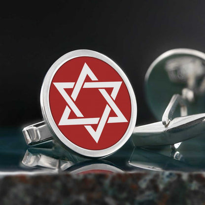 Oval Sterling Silver Custom Design Jewish Magen David Cufflink by SWISS PLUS - Jewish Collection