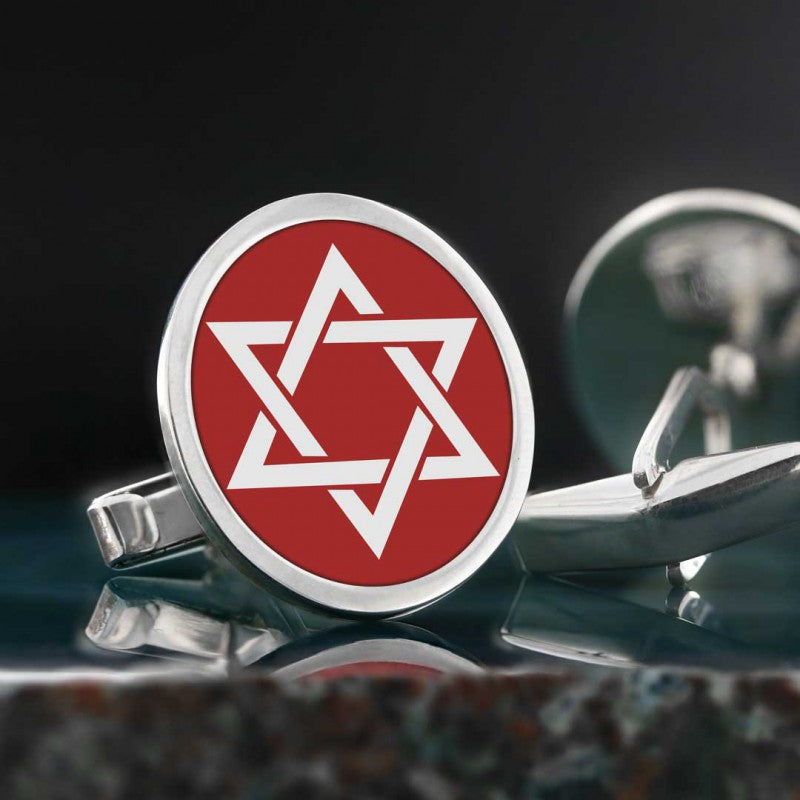 Oval Sterling Silver Custom Design Jewish Magen David Cufflink - view 1