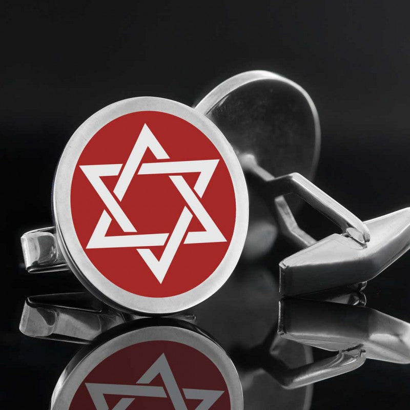 Oval Sterling Silver Custom Design Jewish Magen David Cufflink by SWISS PLUS - Jewish Collection - view 2
