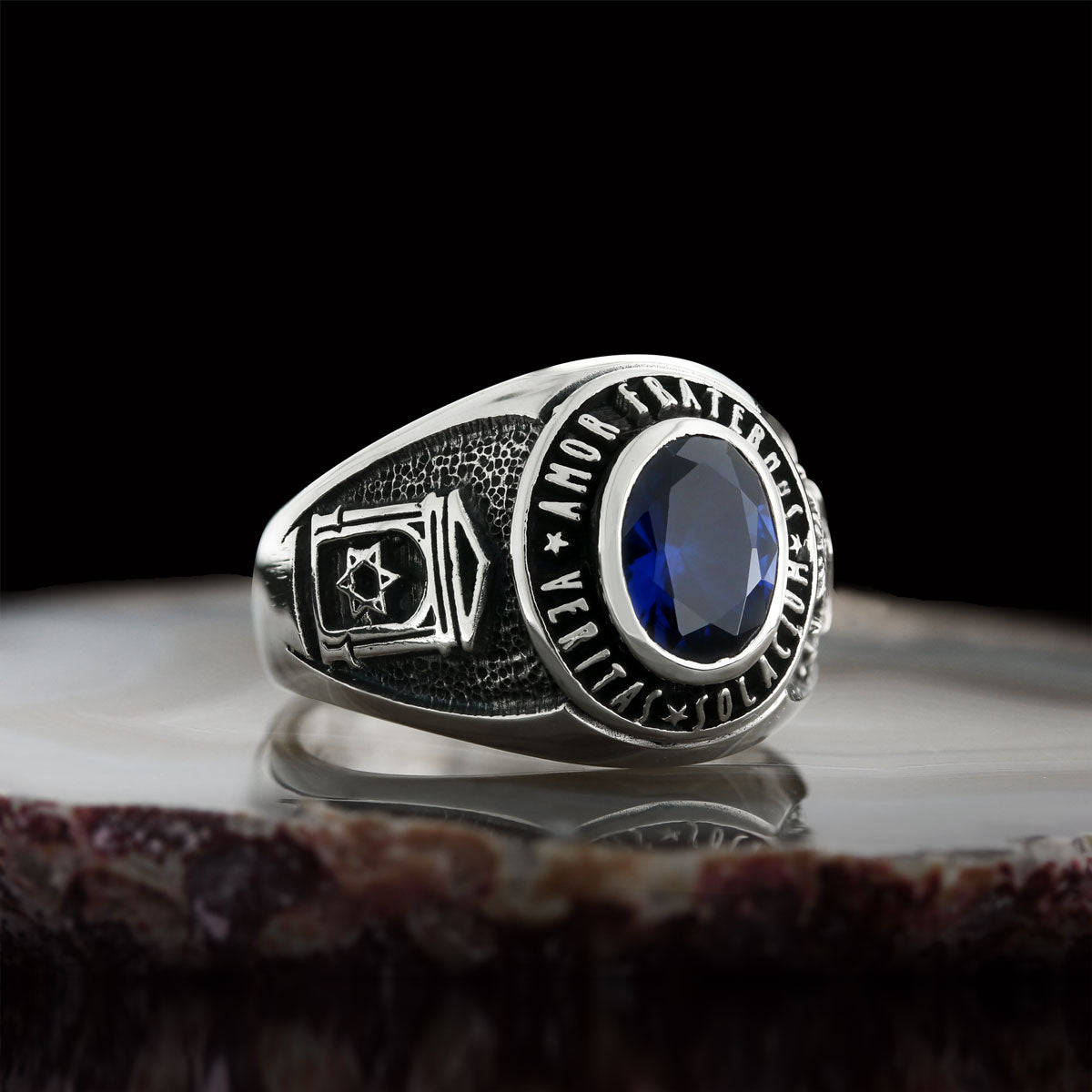 Jewish Masonic Round Ring, Custom Stone Mason Ring, Freemasonic Ring, Master Mason Ring - view 1