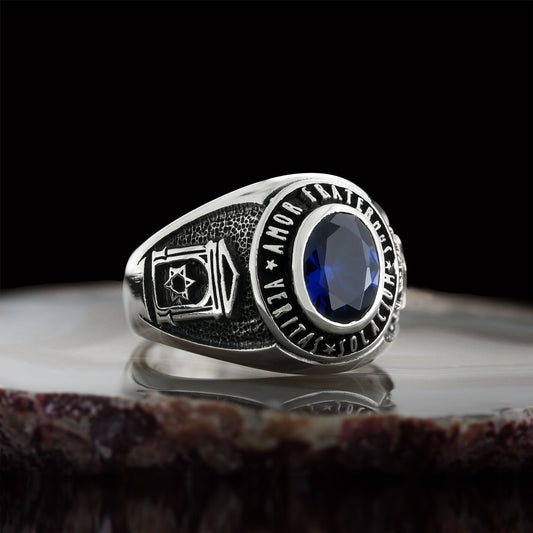 Jewish Masonic Round Ring, Custom Stone Mason Ring, Freemasonic Ring, Master Mason Ring - view 1