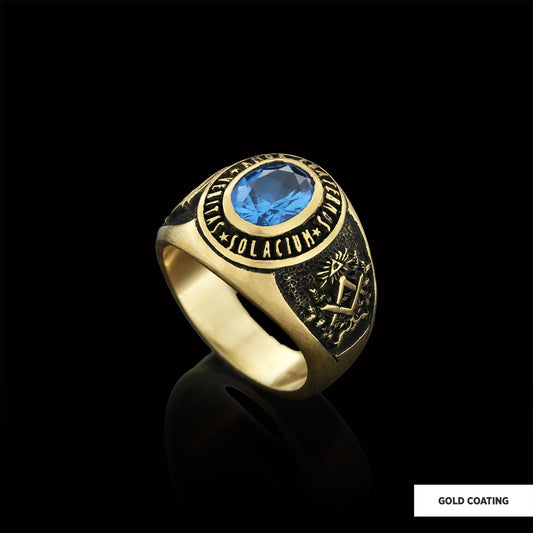 Jewish Masonic Round Ring, Custom Stone Mason Ring, Freemasonic Ring, Master Mason Ring by SWISS PLUS - Jewish Collection - v