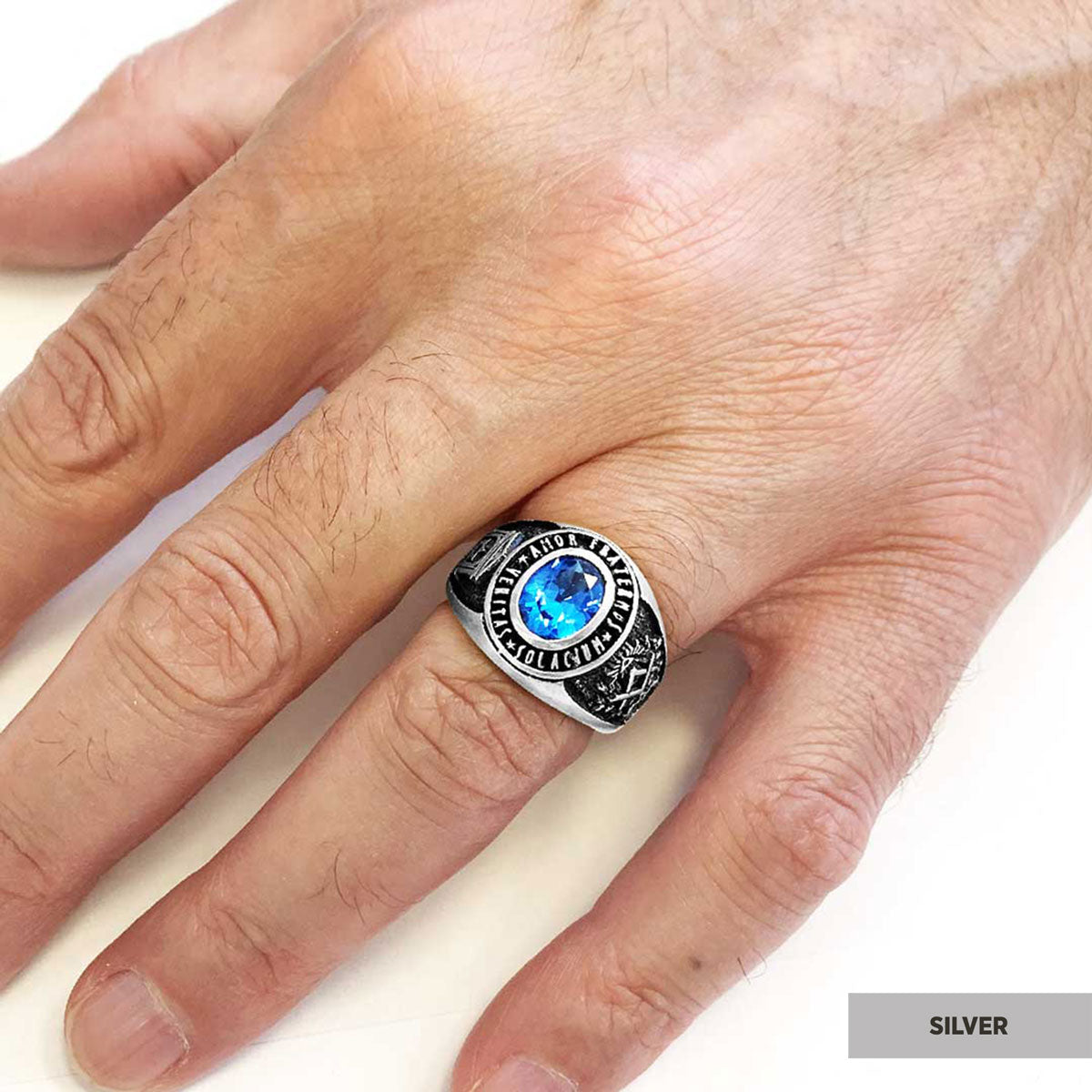 Jewish Masonic Round Ring, Custom Stone Mason Ring, Freemasonic Ring, Master Mason Ring - view 6