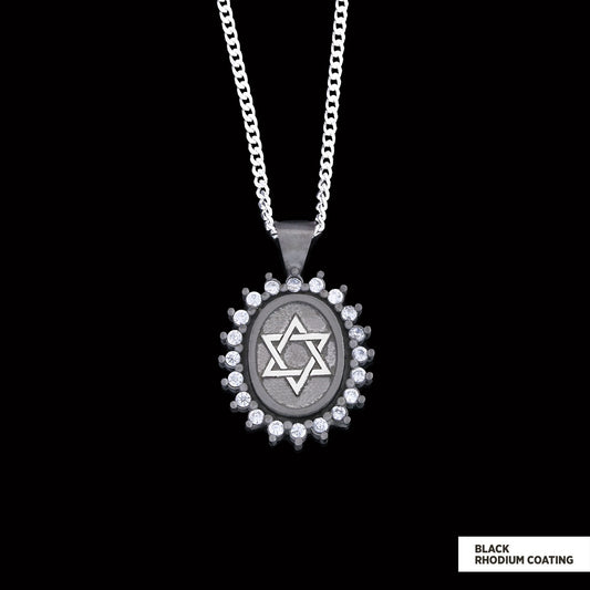 Jewish Star Necklace, Silver Menorah Necklace, Hebrew Chanukah Menorah Necklace, Magen David Necklace, Shield of David Necklace Black Rhodium Coating