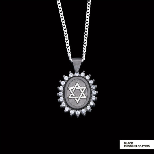 Jewish Star Necklace, Silver Menorah Necklace, Hebrew Chanukah Menorah Necklace, Magen David Necklace, Shield of David Necklace Black Rhodium Coating