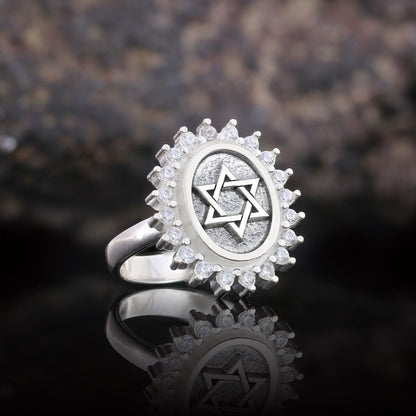 Jewish Star Ring, Silver Menorah Ring, Hebrew Chanukah Menorah Ring, Magen David Ring, Shield of David Ring by SWISS PLUS - J