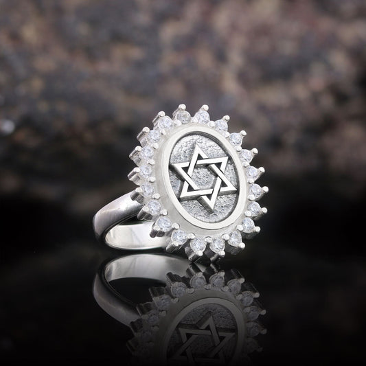 Jewish Star Ring, Silver Menorah Ring, Hebrew Chanukah Menorah Ring, Magen David Ring, Shield of David Ring