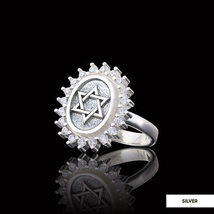 Jewish Star Ring, Silver Menorah Ring, Hebrew Chanukah Menorah Ring, Magen David Ring, Shield of David Ring by SWISS PLUS - J