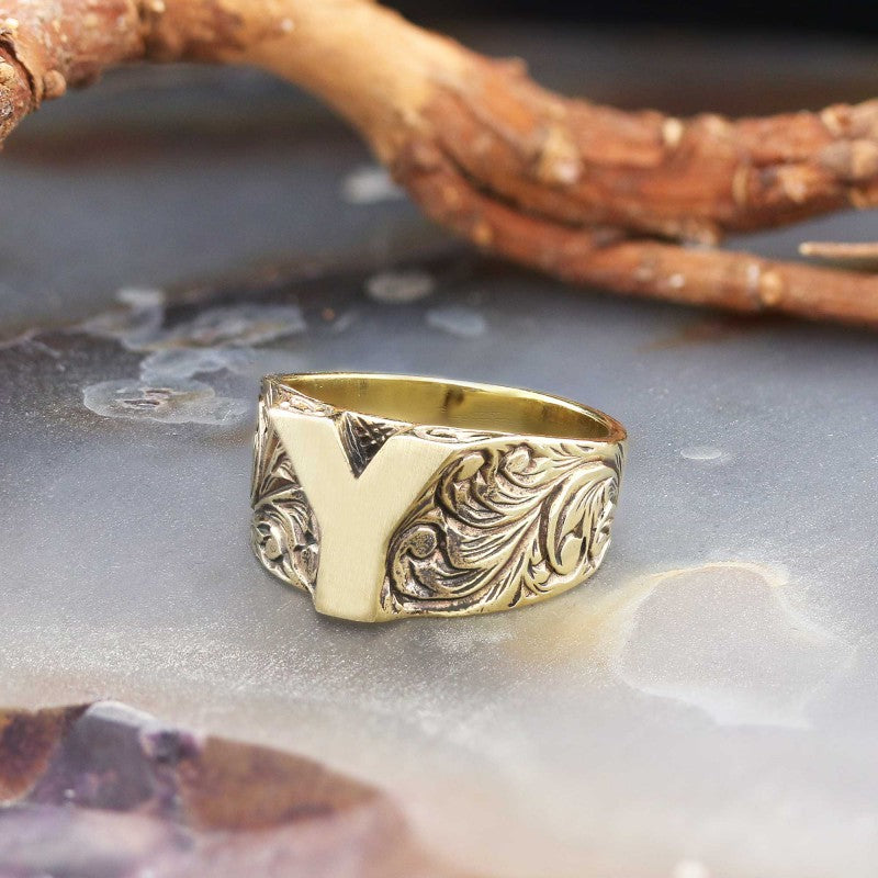 Bold Letter Y Monogram 925 Sterling Silver Women Ring by SWISS PLUS - Letter Collection - view 2
