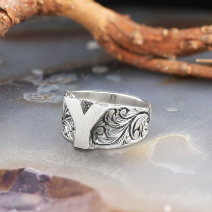 Bold Letter Y Monogram 925 Sterling Silver Women Ring by SWISS PLUS - Letter Collection - view 4