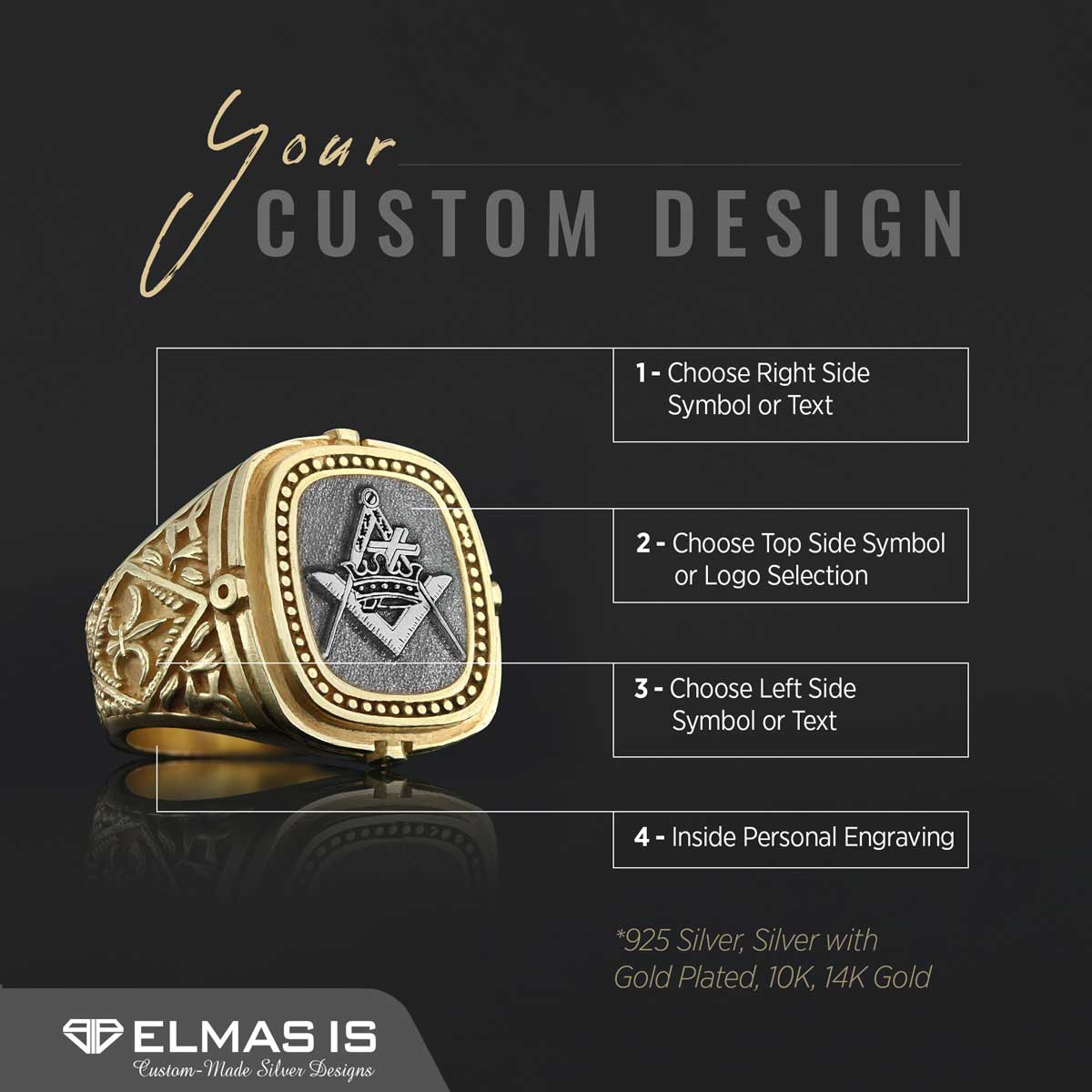 Knights Templar Masonic Ring, Celtic Lodge Masonic Ring, Signet Mason Ring, Mason Jewelry - view 5