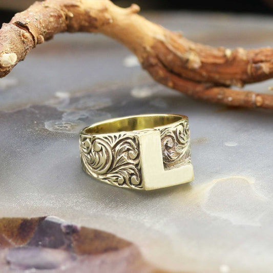 L Bold Letter 925 Sterling Silver Monogram Women Ring