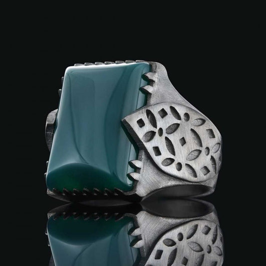 925 Silver Ring With Leaf Motif Stone by SWISS PLUS - Unique Design Rings - view 2