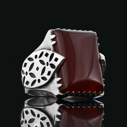 925 Silver Ring With Leaf Motif Stone by SWISS PLUS - Unique Design Rings - view 3