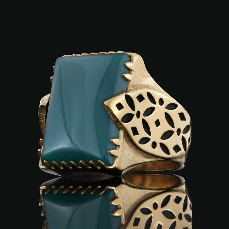 925 Silver Ring With Leaf Motif Stone - view 4