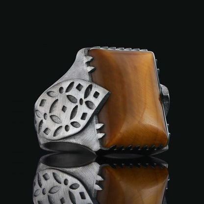 925 Silver Ring With Leaf Motif Stone by SWISS PLUS - Unique Design Rings - view 5