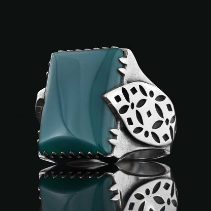925 Silver Ring With Leaf Motif Stone by SWISS PLUS - Unique Design Rings - view 6