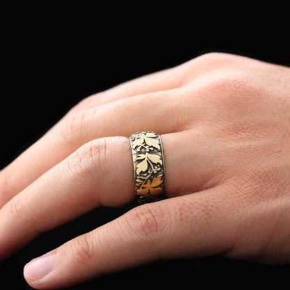 Leaf Pattern Handcrafted Special Design Silver Wedding Ring by SWISS PLUS - Sterling Silver Band Rings - view 7
