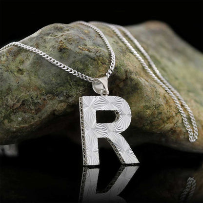 Letter Handmade Special Design Monogram R Sterling Silver Necklace by SWISS PLUS - Letter Collection