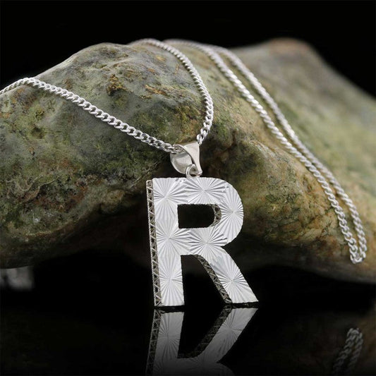 Letter Handmade Special Design Monogram R Sterling Silver Necklace