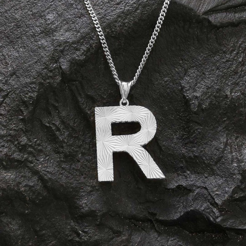 Letter Handmade Special Design Monogram R Sterling Silver Necklace - view 3