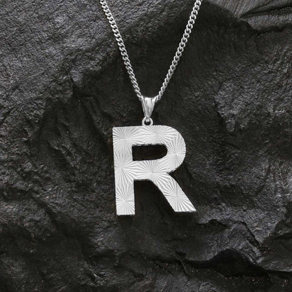 Letter Handmade Special Design Monogram R Sterling Silver Necklace by SWISS PLUS - Letter Collection - view 3