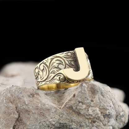 Letter J Monogram 925 Sterling Silver Women Ring by SWISS PLUS - Letter Collection