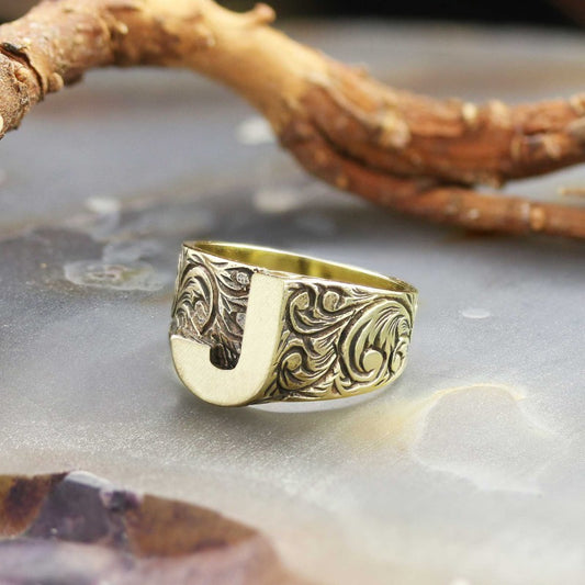 Letter J Monogram 925 Sterling Silver Women Ring