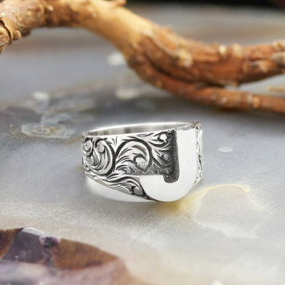 Letter J Monogram 925 Sterling Silver Women Ring by SWISS PLUS - Letter Collection - view 4