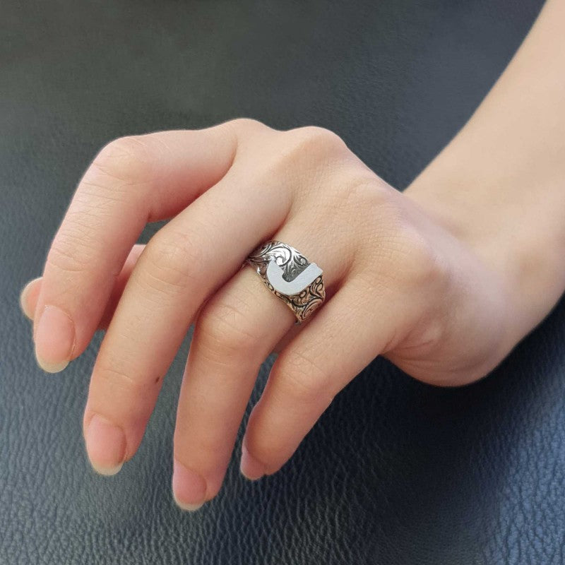 Letter J Monogram 925 Sterling Silver Women Ring - view 5
