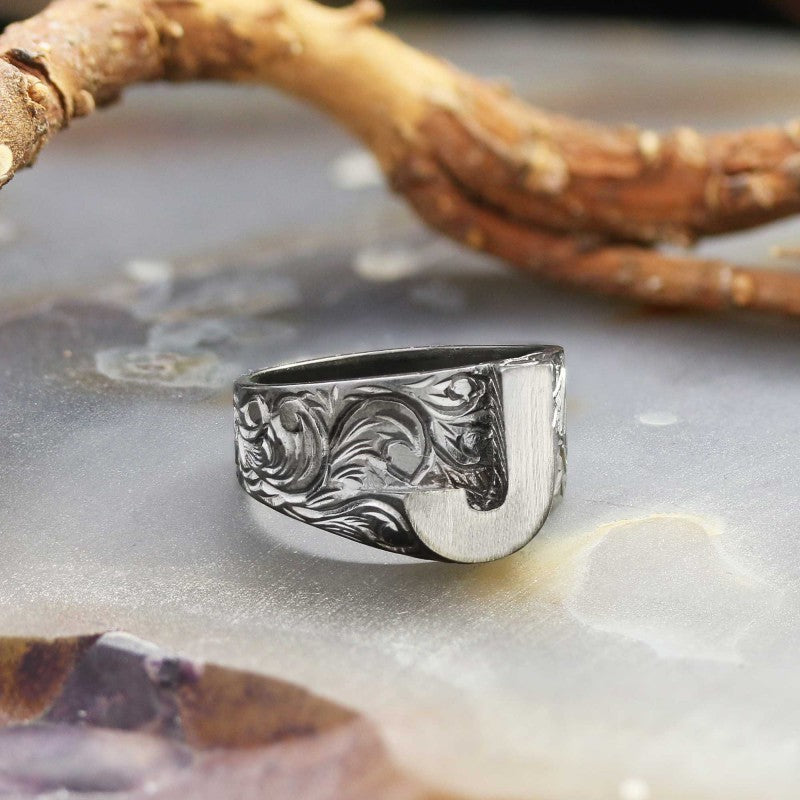 Letter J Monogram 925 Sterling Silver Women Ring - view 6