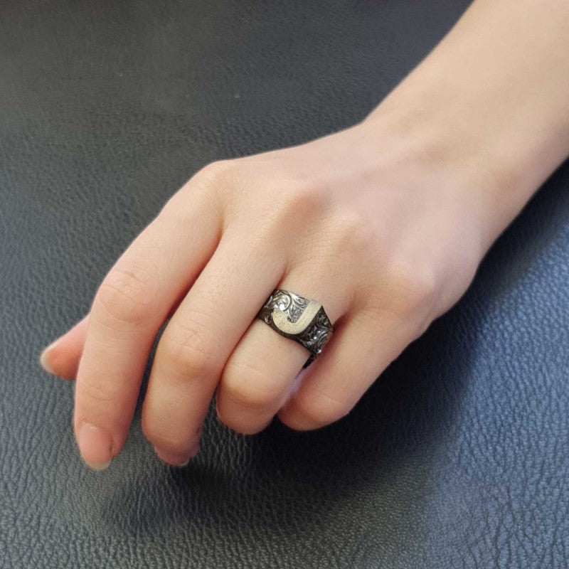 Letter J Monogram 925 Sterling Silver Women Ring - view 7