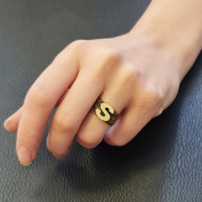 Letter S 925 Sterling Silver Women Ring by SWISS PLUS - Letter Collection - view 3