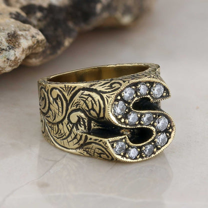 Handmade Silver Letter S Monogram Ring by SWISS PLUS - Letter Collection