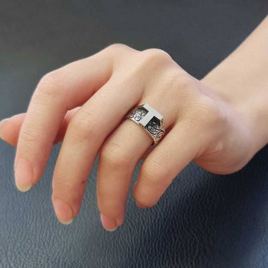 Letter T 925 Sterling Silver Monogram Women Ring - view 1