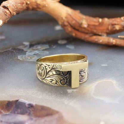 Letter T 925 Sterling Silver Monogram Women Ring by SWISS PLUS - Letter Collection - view 2