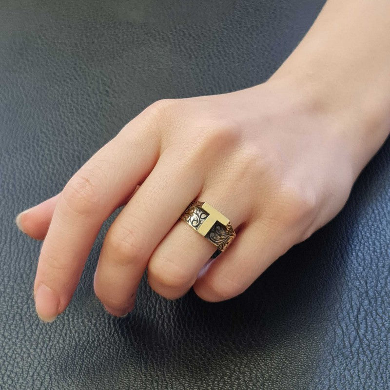 Letter T 925 Sterling Silver Monogram Women Ring - view 3