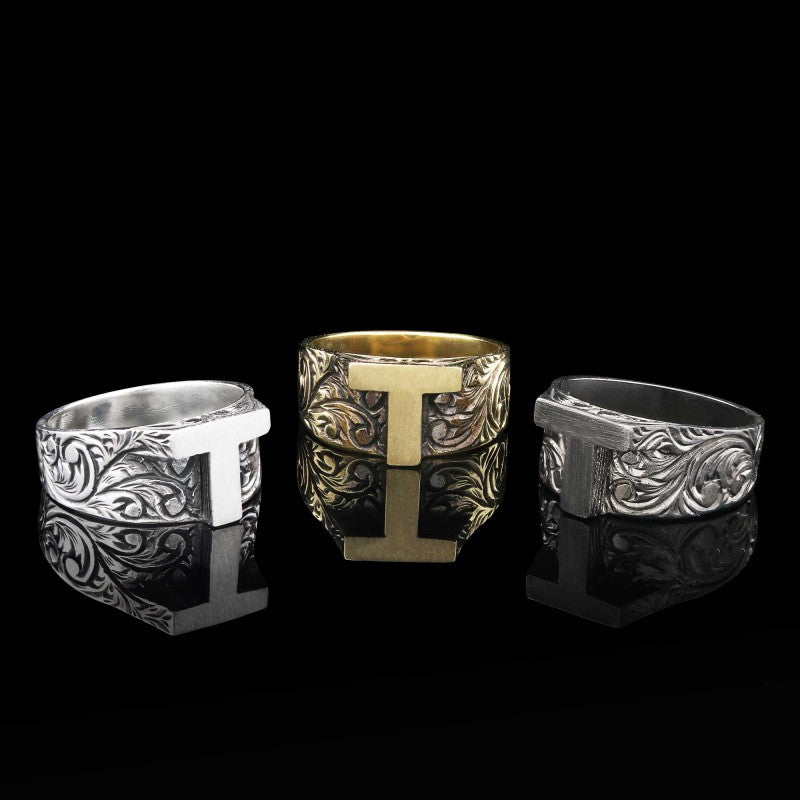 Letter T 925 Sterling Silver Monogram Women Ring - view 5