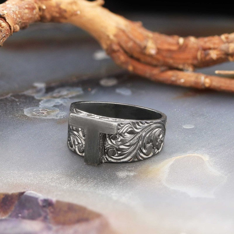 Letter T 925 Sterling Silver Monogram Women Ring - view 6