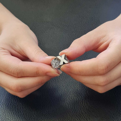 Letter X Monogram 925 Sterling Silver Women Ring by SWISS PLUS - Letter Collection - view 3