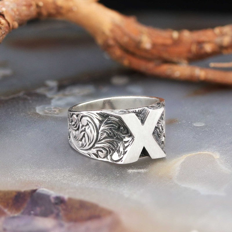 Letter X Monogram 925 Sterling Silver Women Ring - view 4