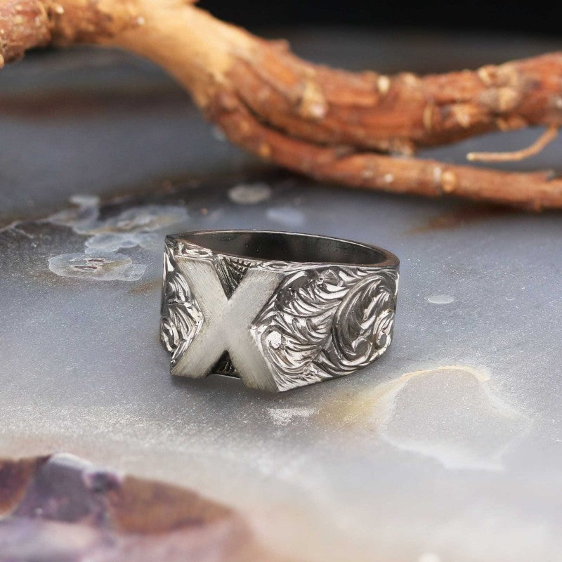 Letter X Monogram 925 Sterling Silver Women Ring