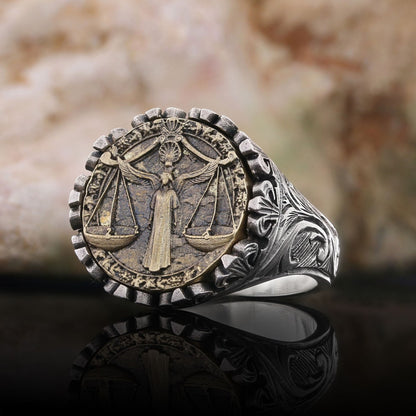 Libra Sign Ring, 925 Sterling Silver Libra Sign Ring by SWISS PLUS - Zodiac Collection